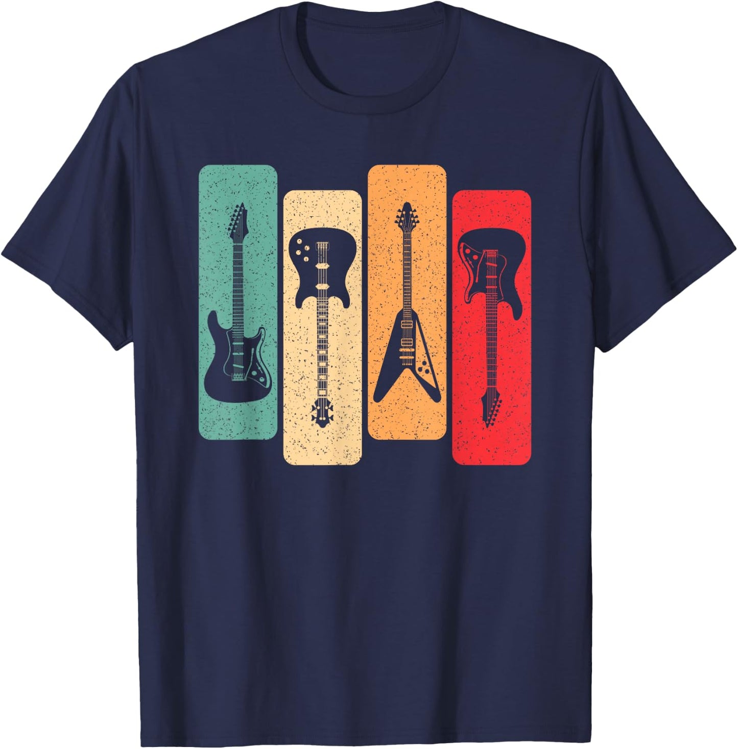 Retro Guitars Guitarist Electric Bass Guitar Rock Music Men T-Shirt - T-Shirt | Navy