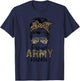 Proud Army Mom Veteran Women Camo Leopard Messy Bun T-Shirt - T-Shirt | Navy