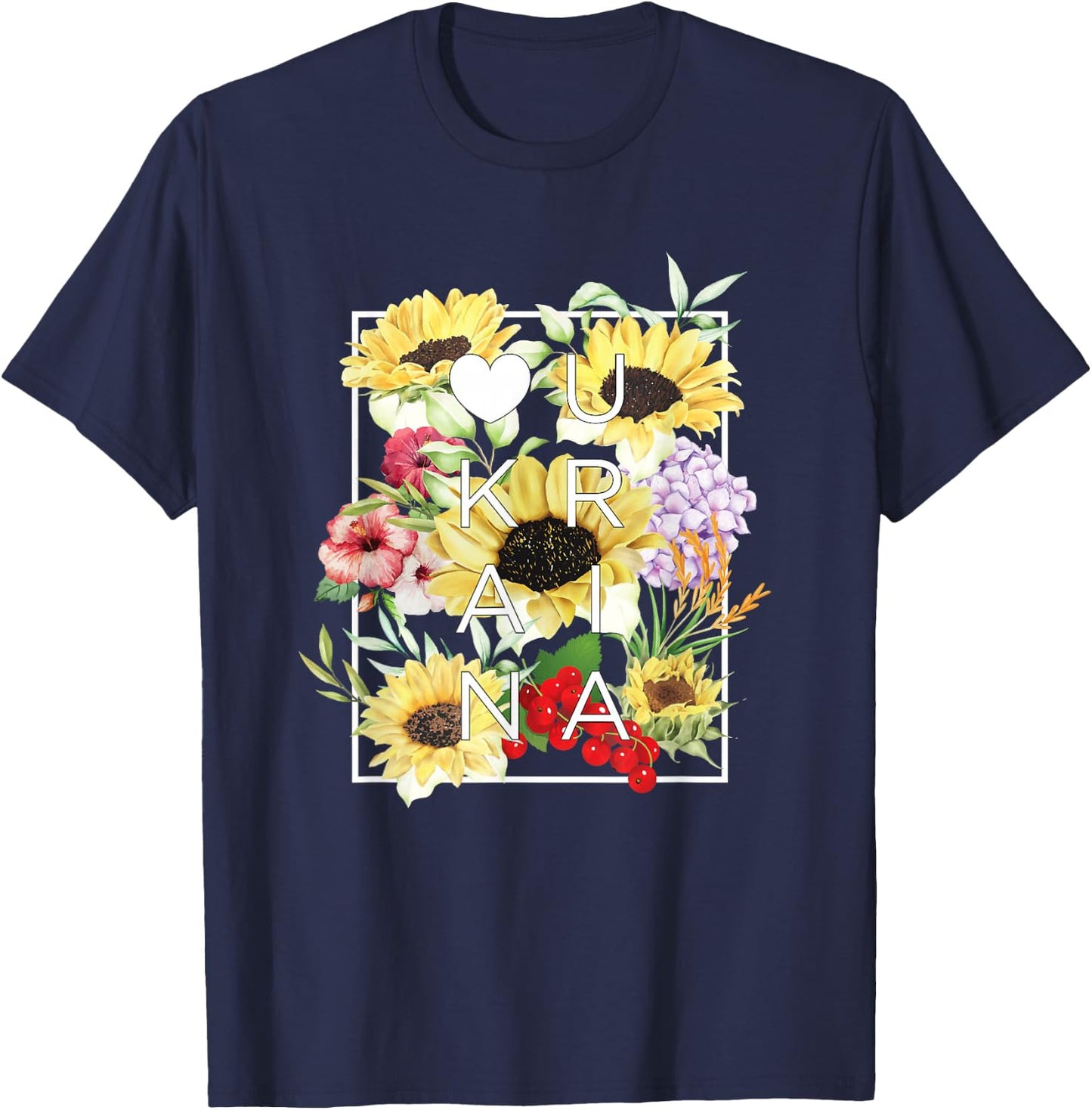Flowers of Ukraine Word Art - Ukrainian Pride T-Shirt - T-Shirt | Navy