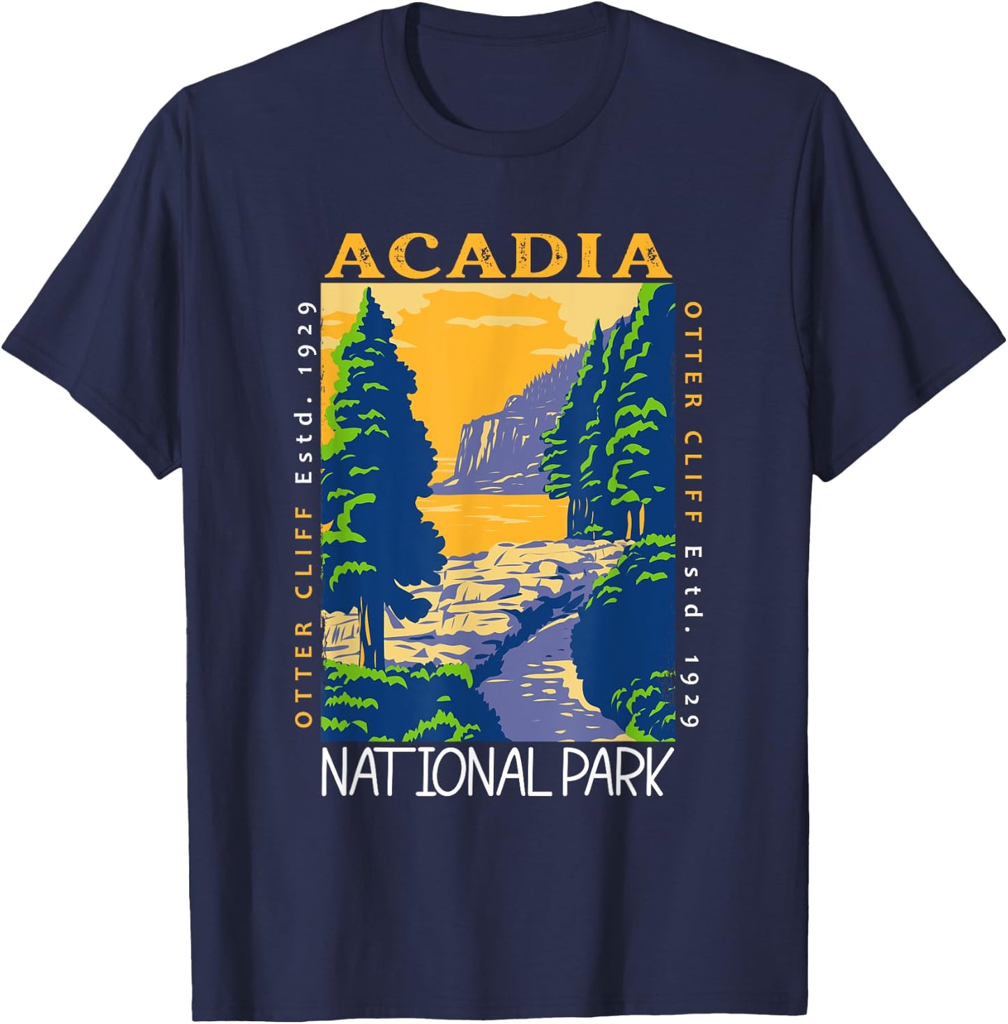 Acadia National Park Otter Cliff Maine Vintage Distressed T-Shirt - T-Shirt | Navy