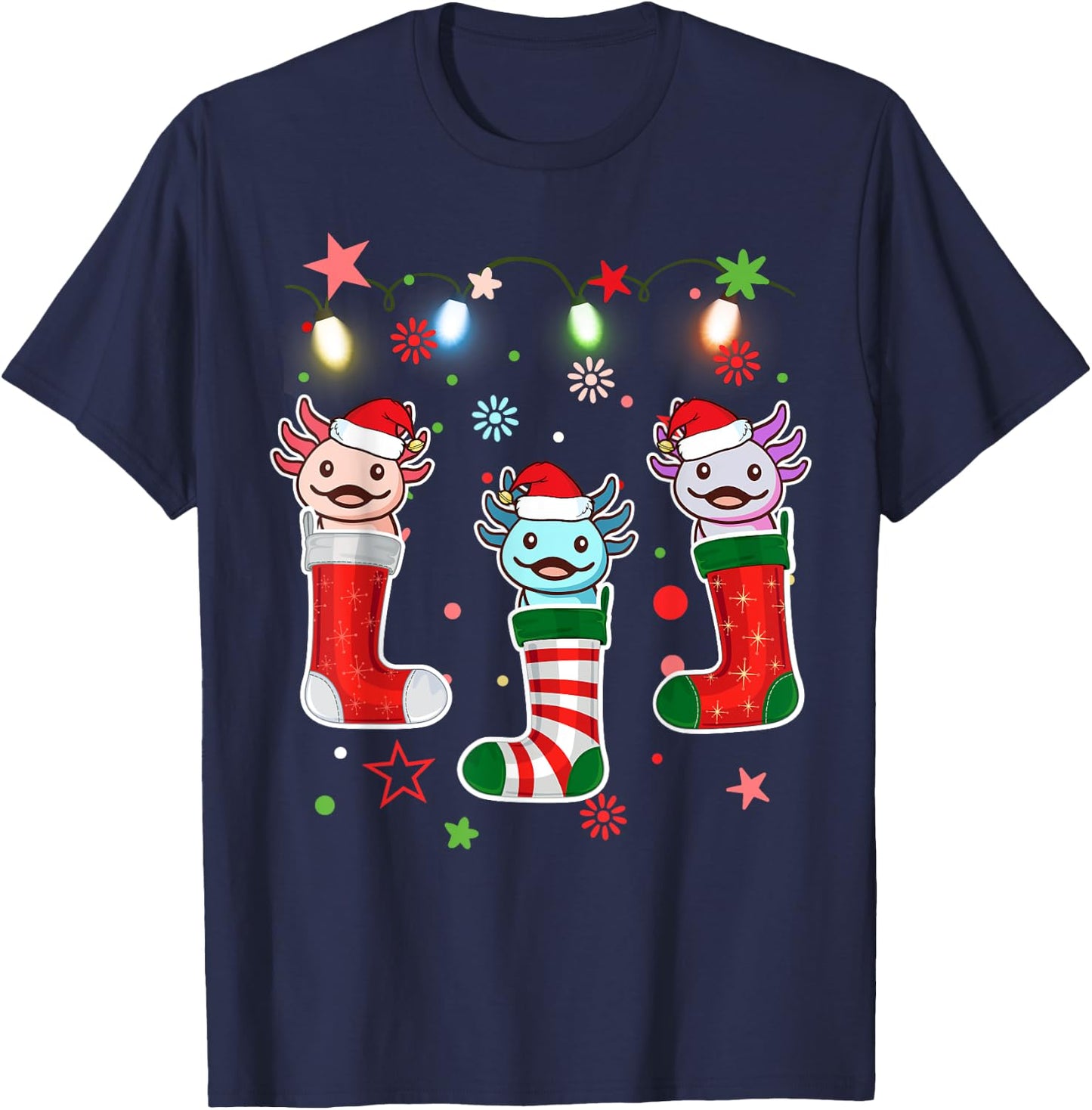 Kawaii Axolotl Christmas Stocking Kid Youth Teen Pajamas Pjs T-Shirt - T-Shirt | Navy