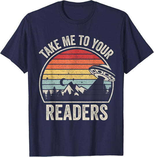 Vintage Take Me To Your Readers English Teacher Alien Space Men Women Kids T-Shirt - T-Shirt | Navy