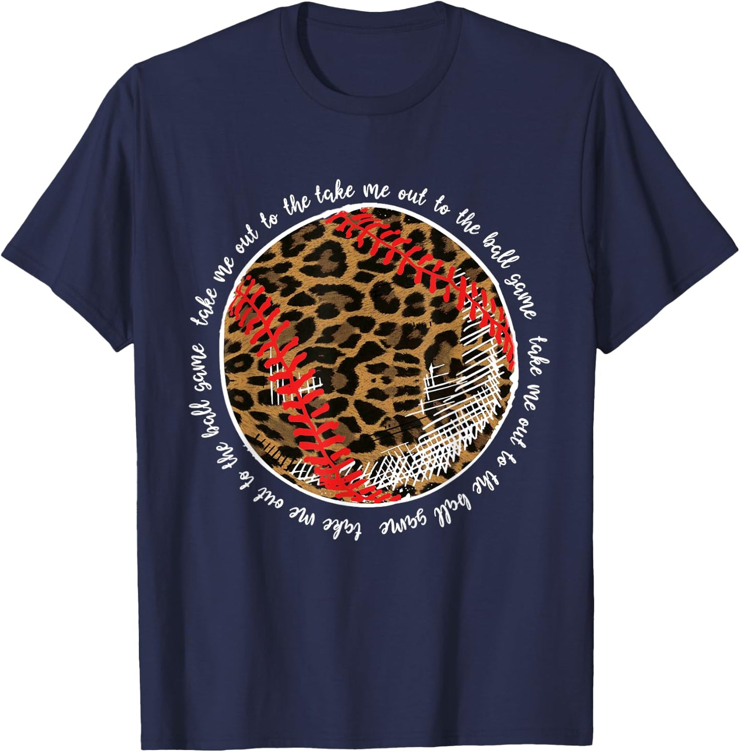 Take Me Out To The Ball Game Baseball Leopard Team Player T-Shirt - T-Shirt | Navy