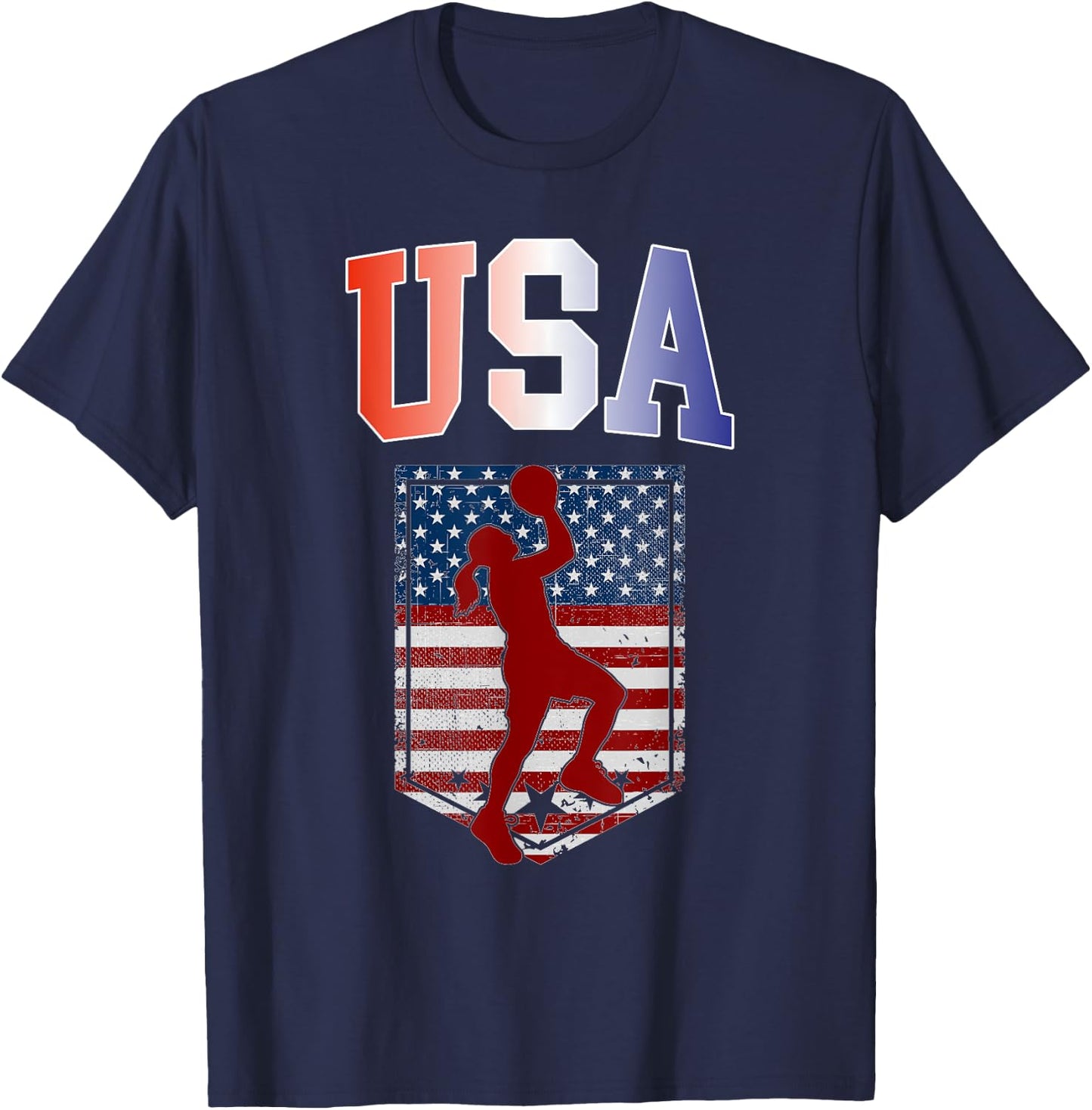 USA Patriotic Women's Basketball American Flag Summer Sports T-Shirt - T-Shirt | Navy