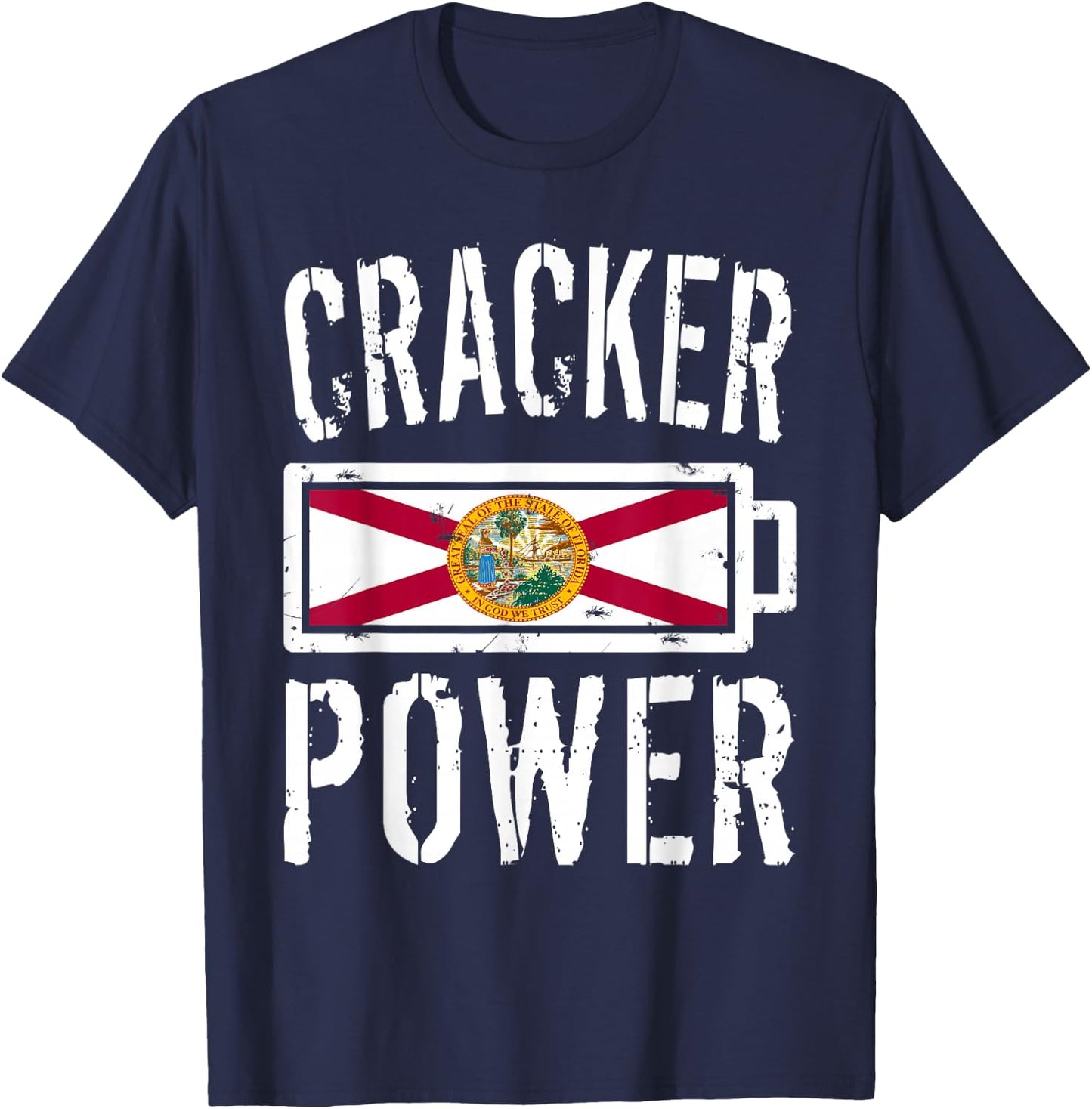 Florida Flag | Cracker Power Battery Proud T-Shirt - T-Shirt | Navy