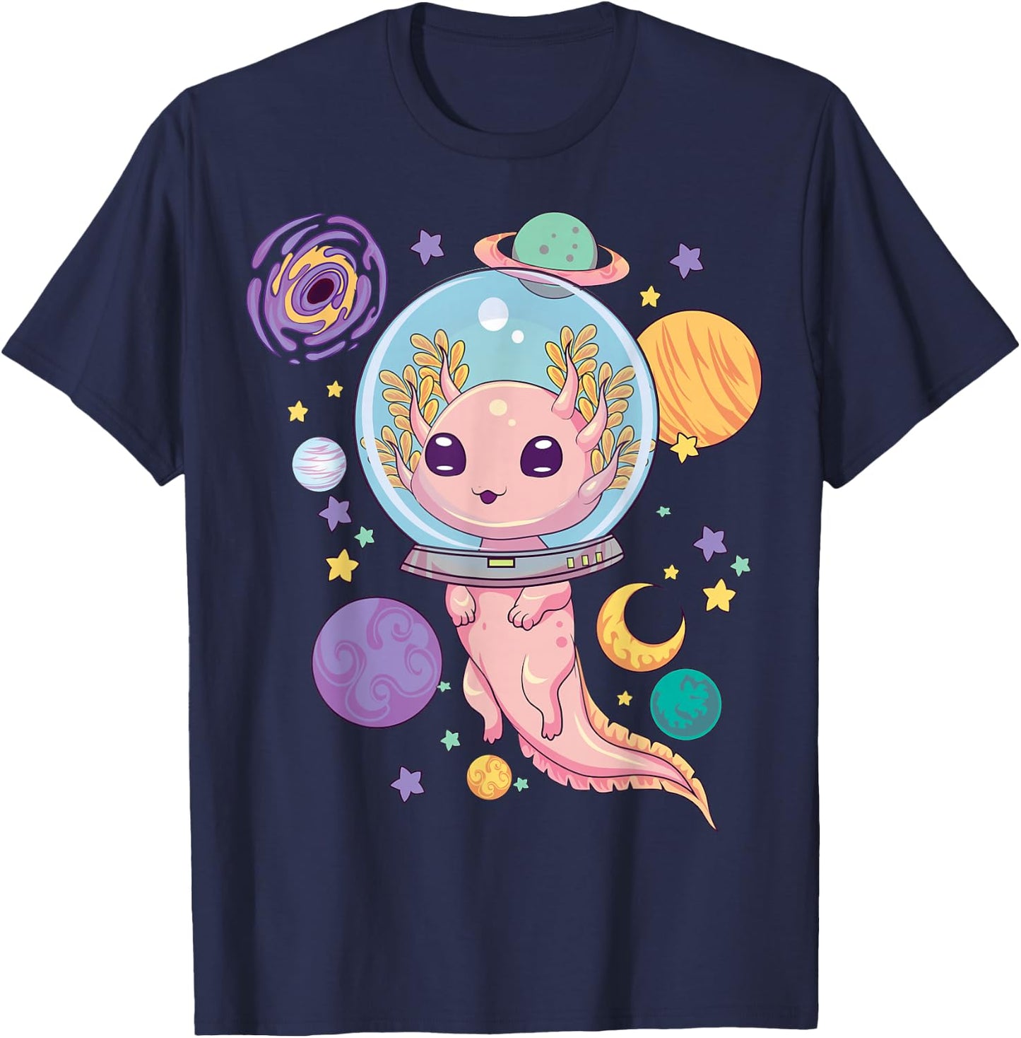 Space Axolotl Shirt Kawaii Pastel Goth Anime Aesthetic Goth T-Shirt - T-Shirt | Navy