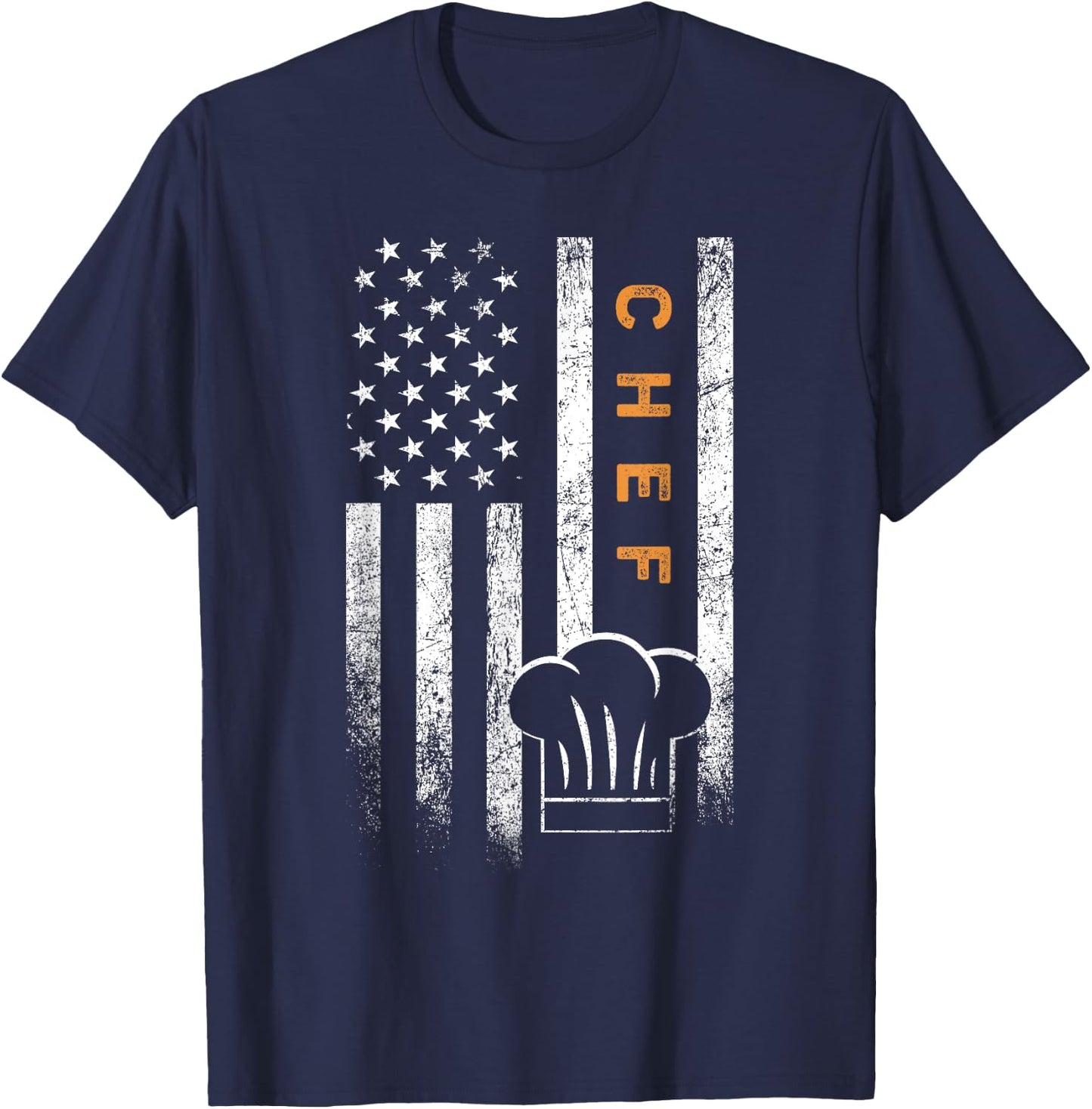 Chef American Flag Design Cook Cooking Women Men T-Shirt - T-Shirt | Navy