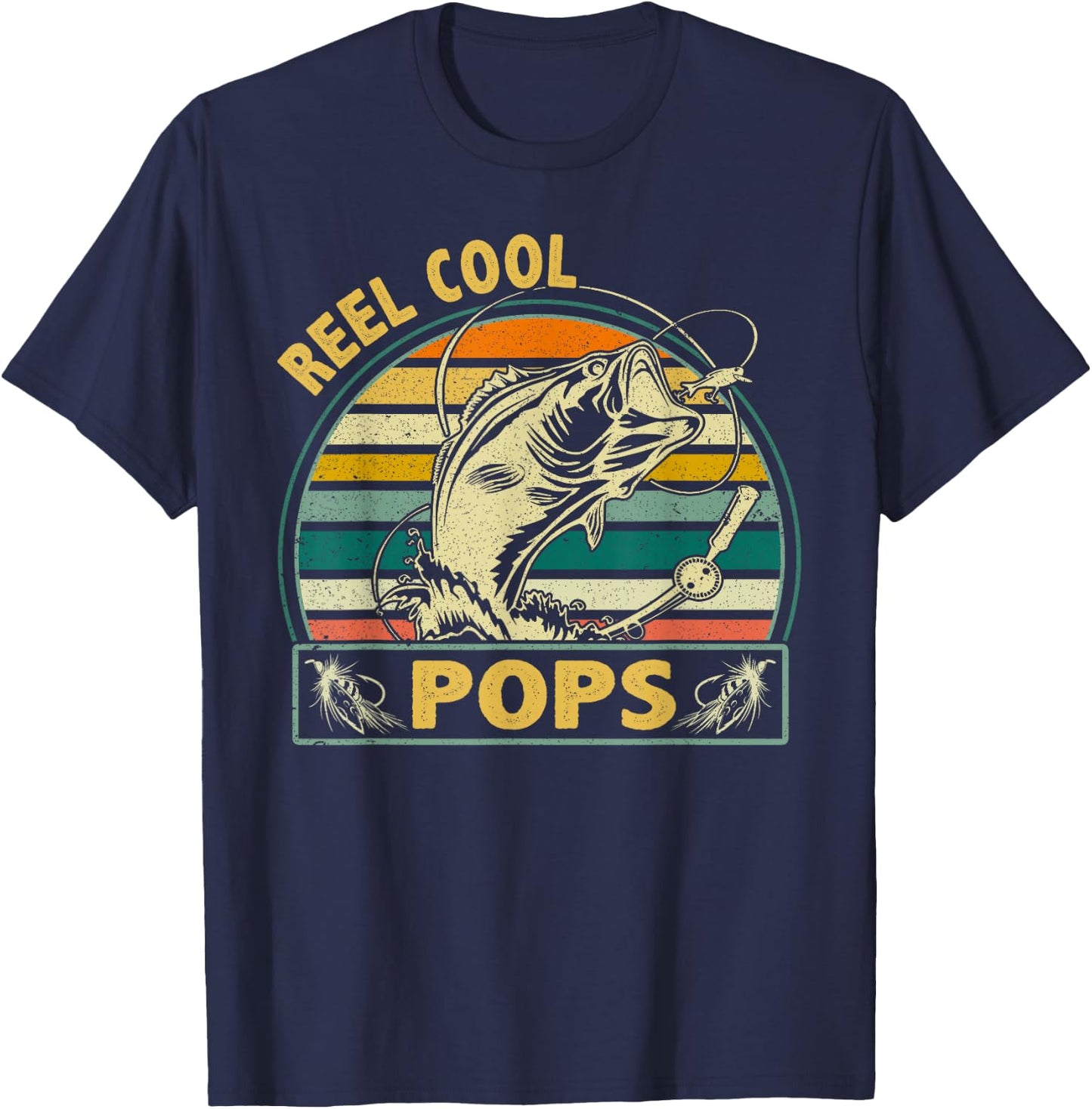 Vintage Reel Cool Pops Fishing Fathers Day For Grandpa Dad T-Shirt - T-Shirt | Navy