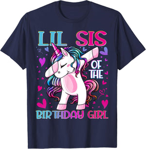 Lil Sis of the Birthday Girl Dabbing Unicorn Little Sister T-Shirt - T-Shirt | Navy