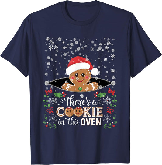 Theres A Cookie In This Oven Christmas Pregnancy Gingerbread T-Shirt - T-Shirt | Navy