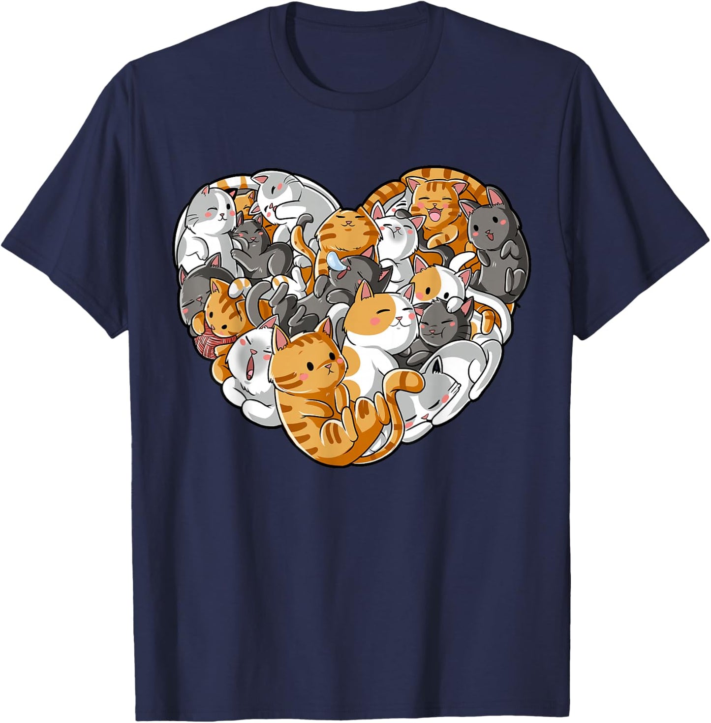 Cat Heart Valentines Day Girls Women Kitty Kitten Lovers T-Shirt - T-Shirt | Navy