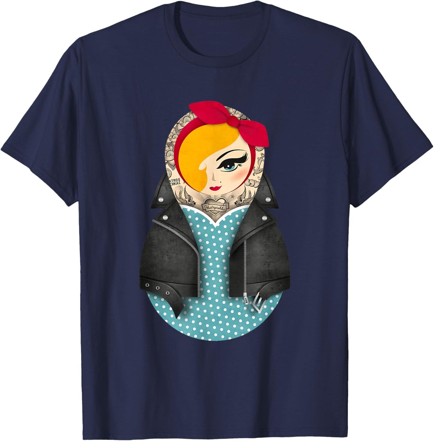 Matryoshka Jayne / Pin-up / Dots / Rockabilly Dress T-Shirt - T-Shirt | Navy