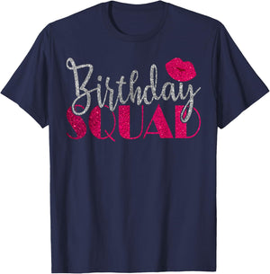 Birthday Squad Party Silver Bday Pink Lips Gift T Shirt T-Shirt - T-Shirt | Navy