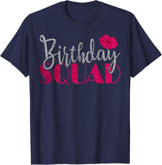 Birthday Squad Party Silver Bday Pink Lips Gift T Shirt T-Shirt - T-Shirt | Navy