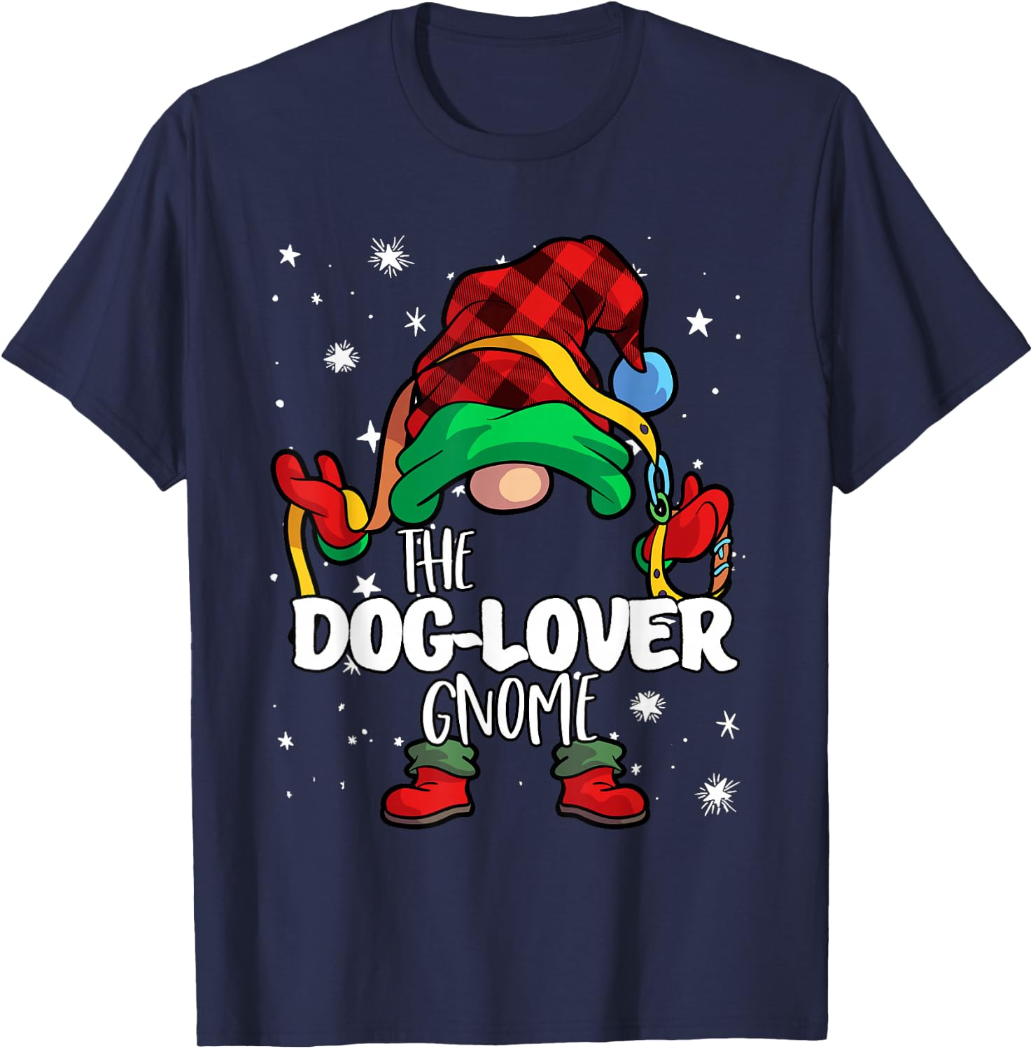 Dog Lover Gnome Red Buffalo Plaid Matching Family Christmas T-Shirt - T-Shirt | Navy