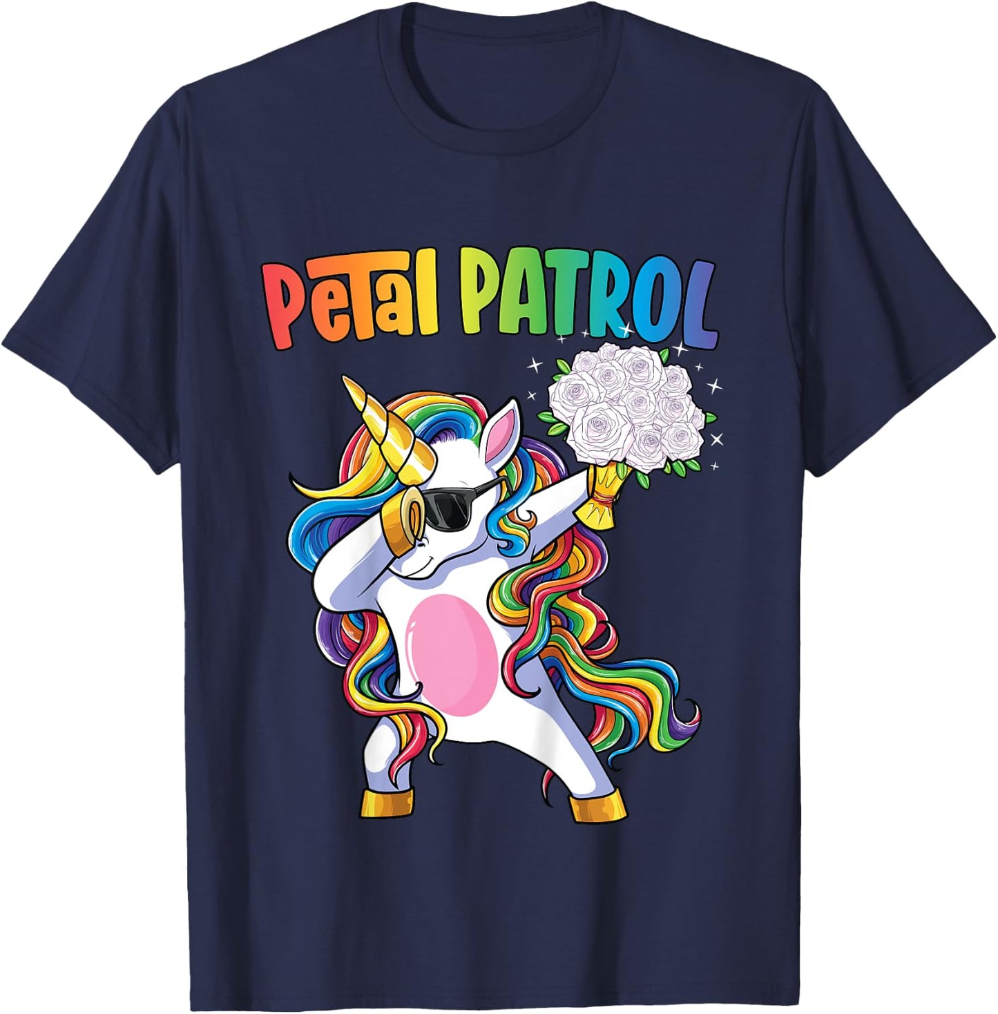 Petal Patrol Shirt Flower Girl Unicorn Girls Wedding T-Shirt - T-Shirt | Navy