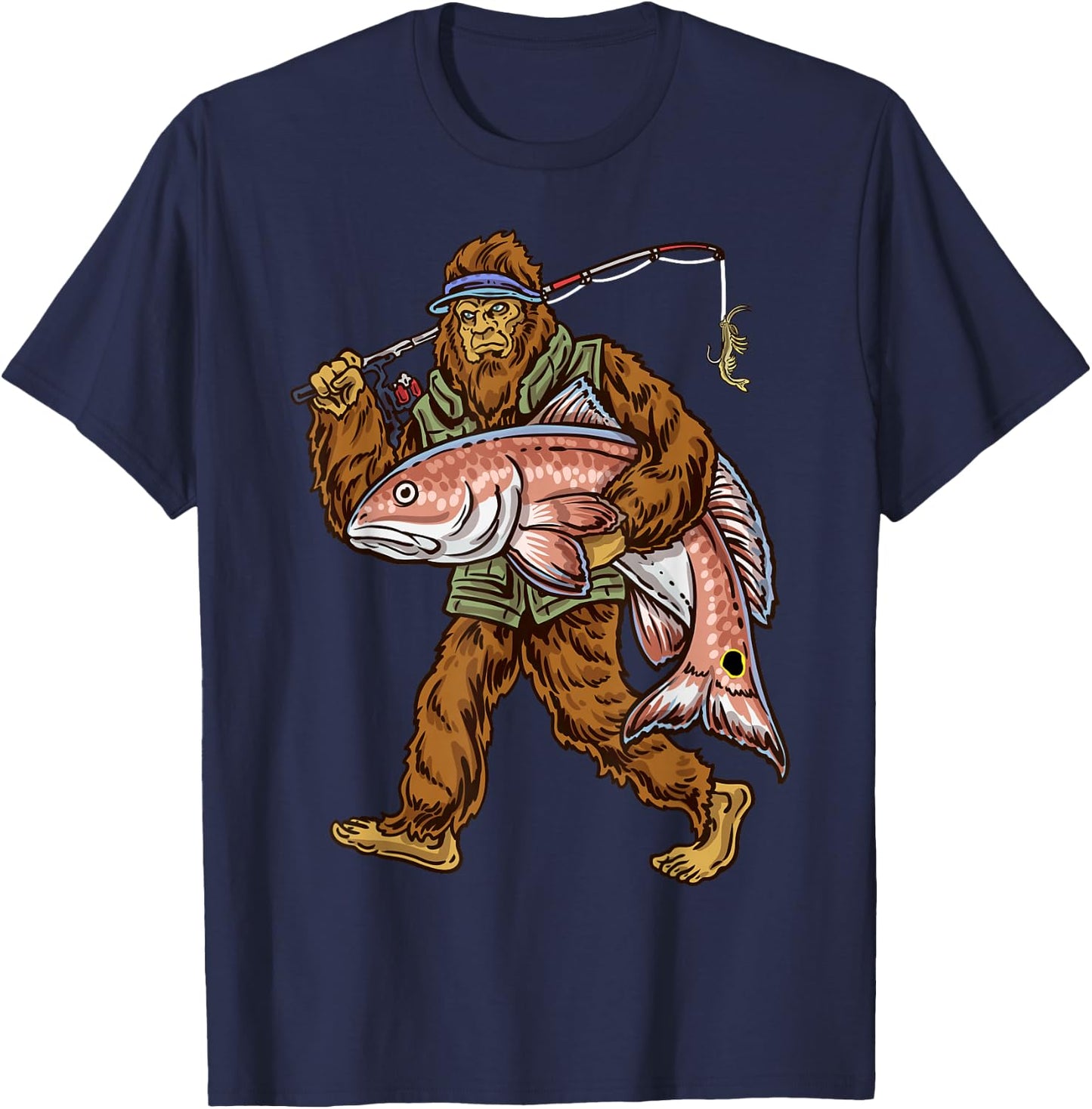 Redfish Fishing Hunting Bigfoot Fishermen T-Shirt - T-Shirt | Navy