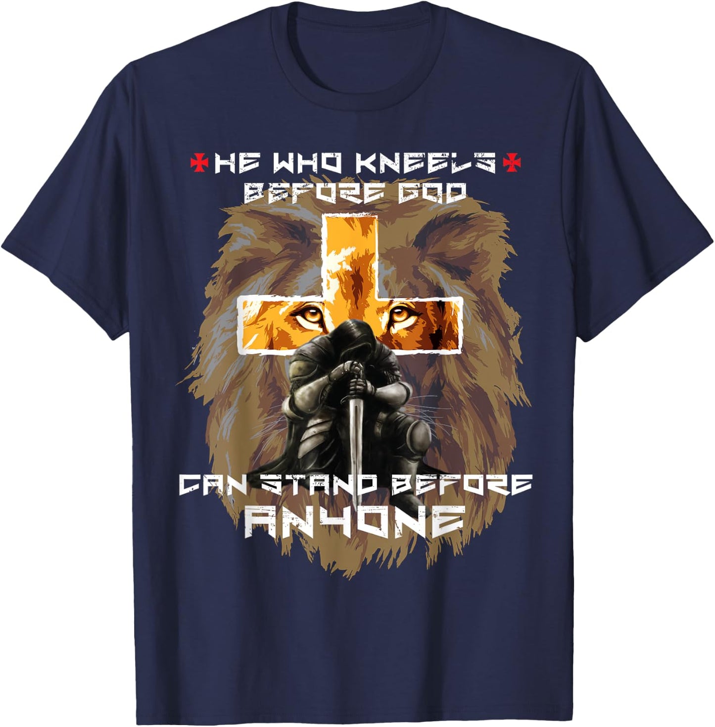 Easter Boys Kids Religious Clothing Men Lion Christian Cross T-Shirt - T-Shirt | Navy