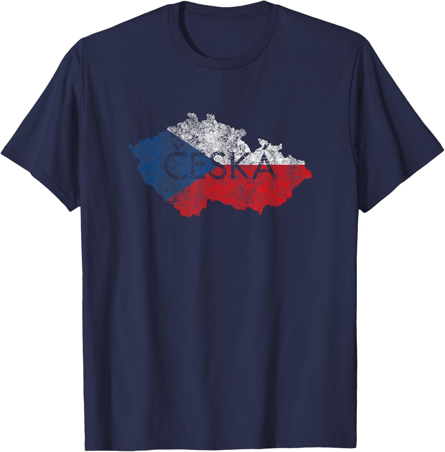 Czech Republic Map and Flag Souvenir - Distressed Ceska T-Shirt - T-Shirt | Navy