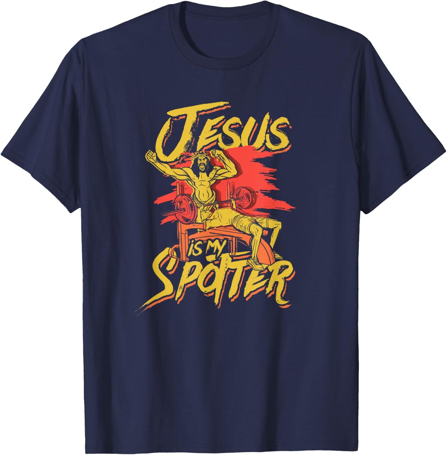 Jesus is my spotter -Jesus lifting and bodybuilding training T-Shirt - T-Shirt | Navy