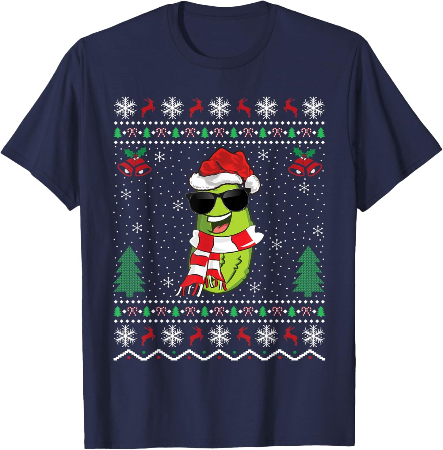 Funny Santa Pickle Xmas Gift Ugly Pickle Christmas T-Shirt - T-Shirt | Navy