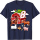 8th Birthday Farming Farm Animal 8 Year Old B-Day Party T-Shirt - T-Shirt | Navy