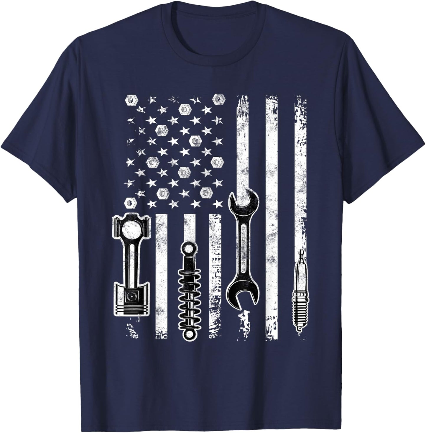 Patriotic Auto & Diesel Mechanic USA Flag Gift Mechanic T-Shirt - T-Shirt | Navy
