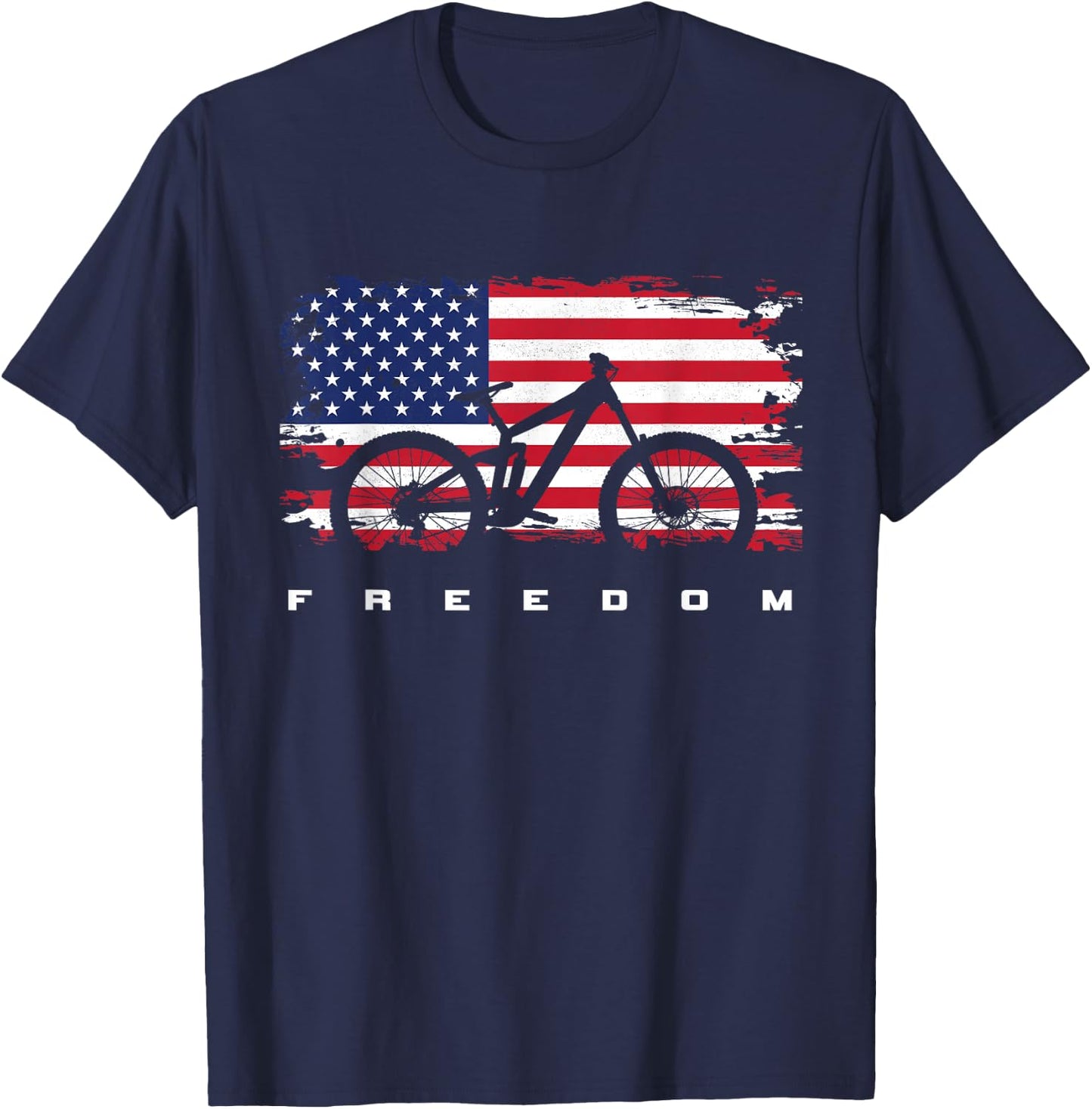 American Flag MTB Mountain Bike Apparel - Mountain Bike T-Shirt - T-Shirt | Navy