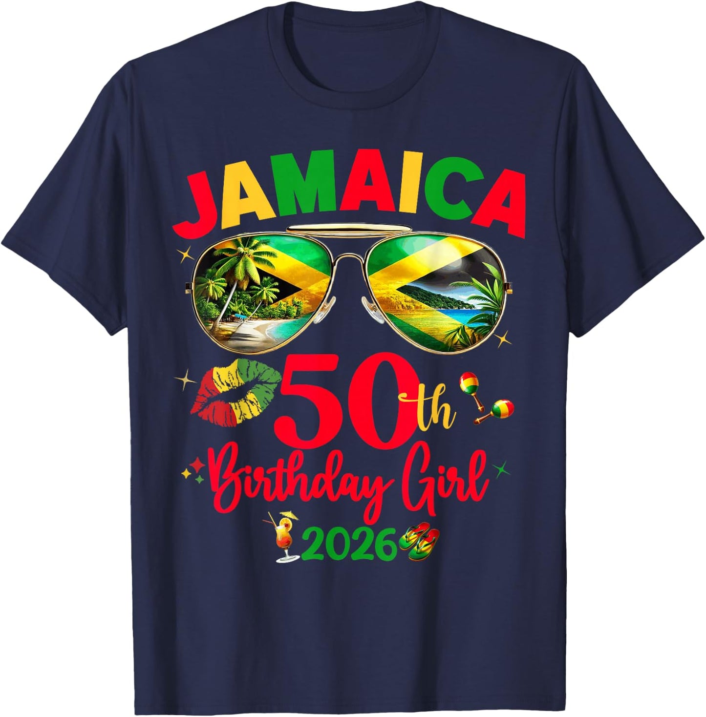 50th Birthday Girl Queen Jamaica Vacation Matching T-Shirt - T-Shirt | Navy