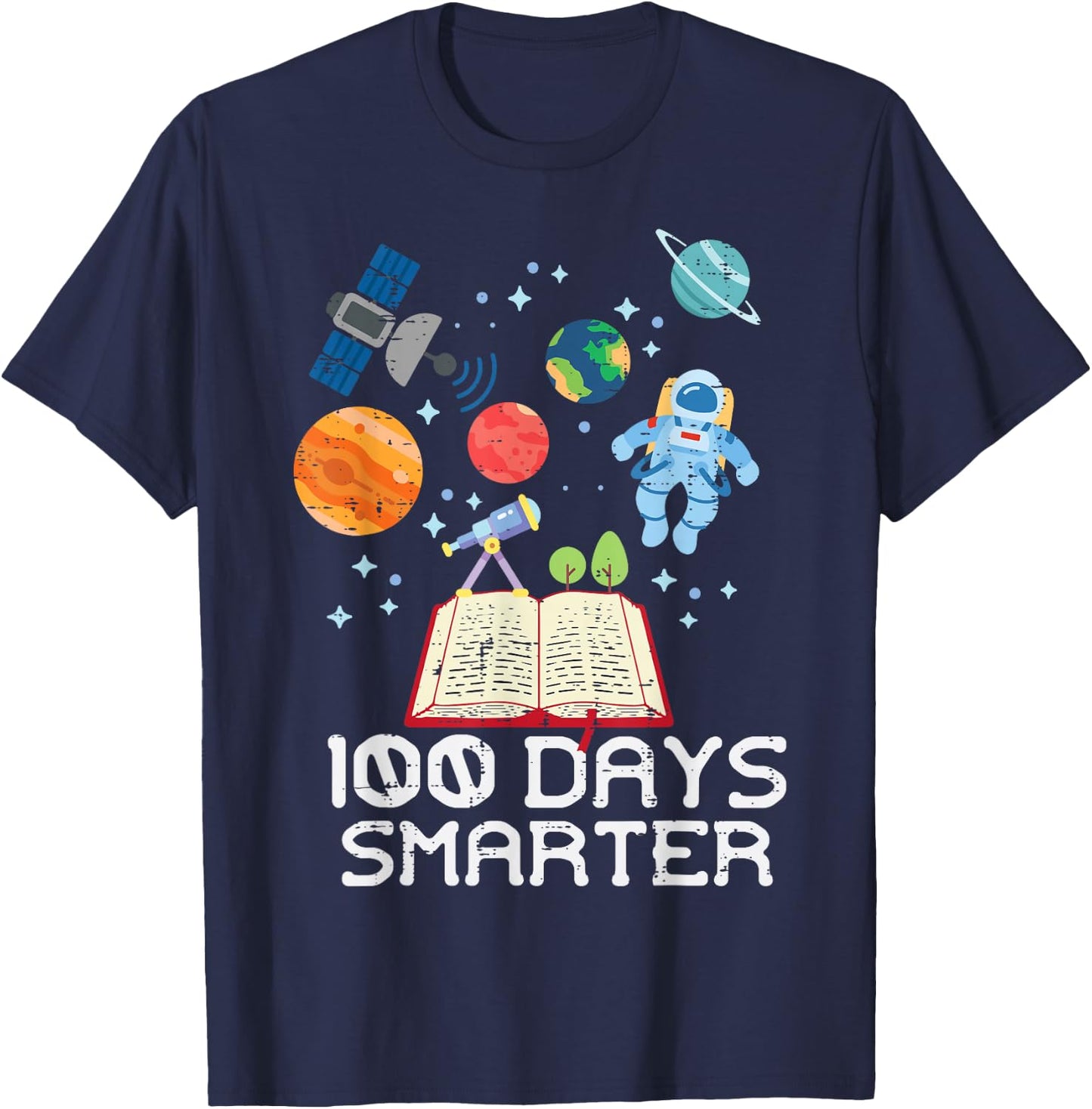 100 Days Smarter Space Astronaut 100th Day School Boys Kids T-Shirt - T-Shirt | Navy