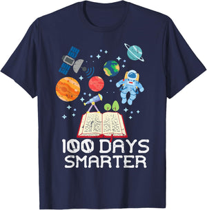 100 Days Smarter Space Astronaut 100th Day School Boys Kids T-Shirt - T-Shirt | Navy