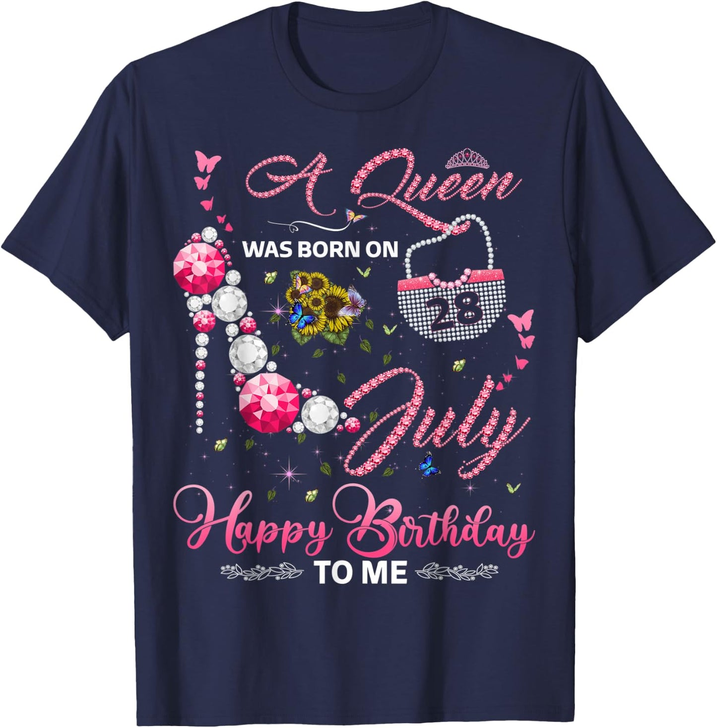 A Queen was born on 28th July Birthday for Queens girls T-Shirt - T-Shirt | Navy