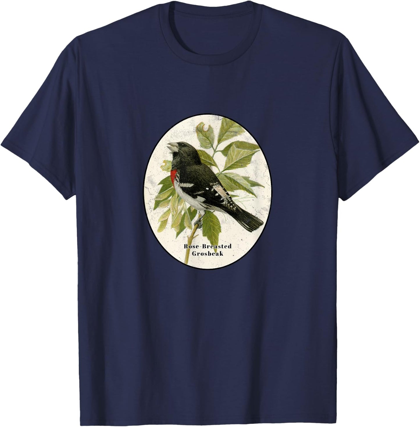 Retro Antique Rose-Breasted Grosbeak Vintage Bird Design T-Shirt - T-Shirt | Navy