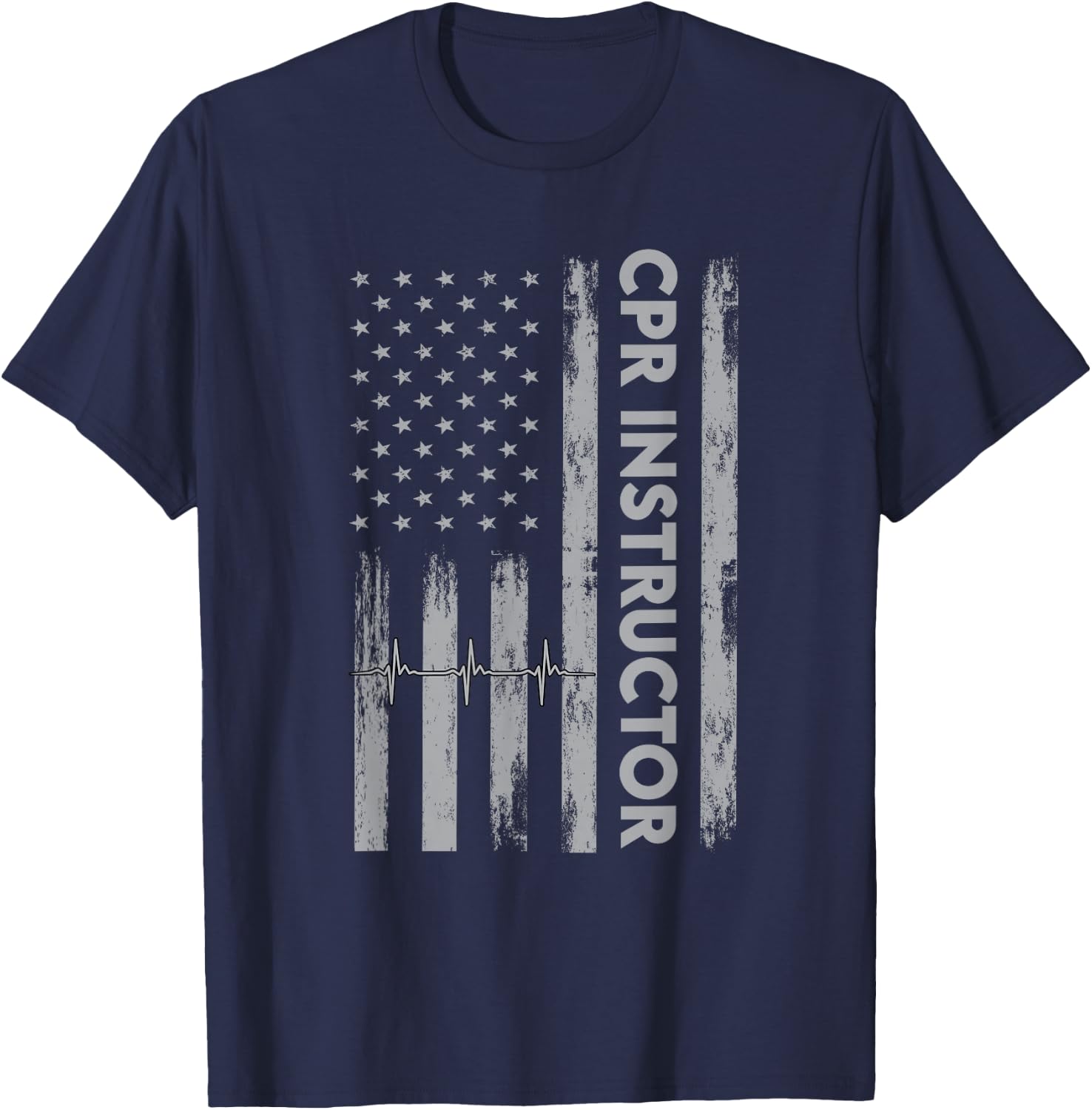 USA Flag CPR Instructor Outfit AED First Aid America T-Shirt - T-Shirt | Navy