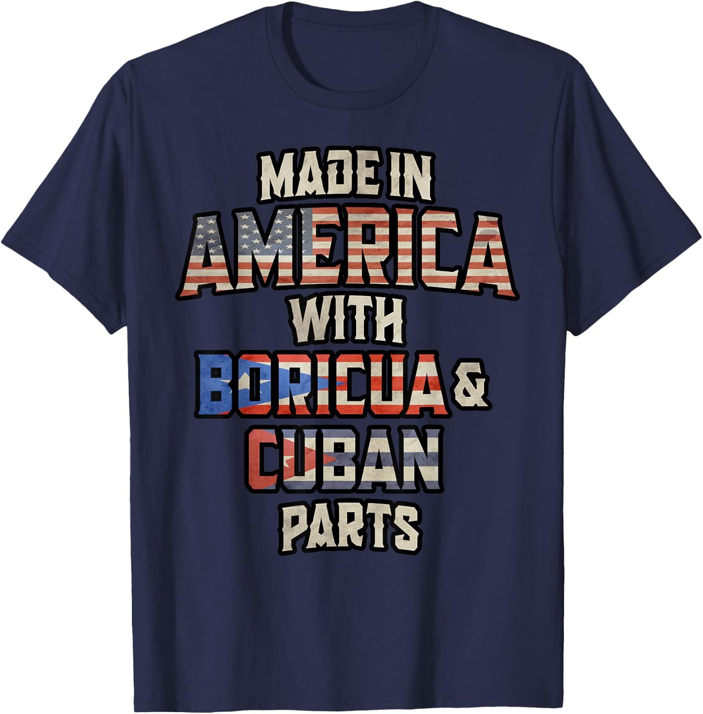 Puerto Rican And Cuban Made In America Mix Heritage Vintage T-Shirt - T-Shirt | Navy