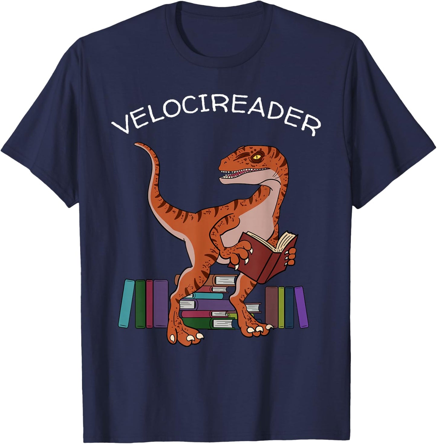 Velocireader Raptor Dinosaur T-Rex Bookworm Read Booklover T-Shirt - T-Shirt | Navy