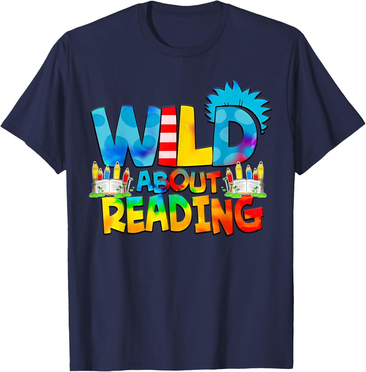 Wild for Reading Tie dye Rainbow Gifts T-Shirt - T-Shirt | Navy