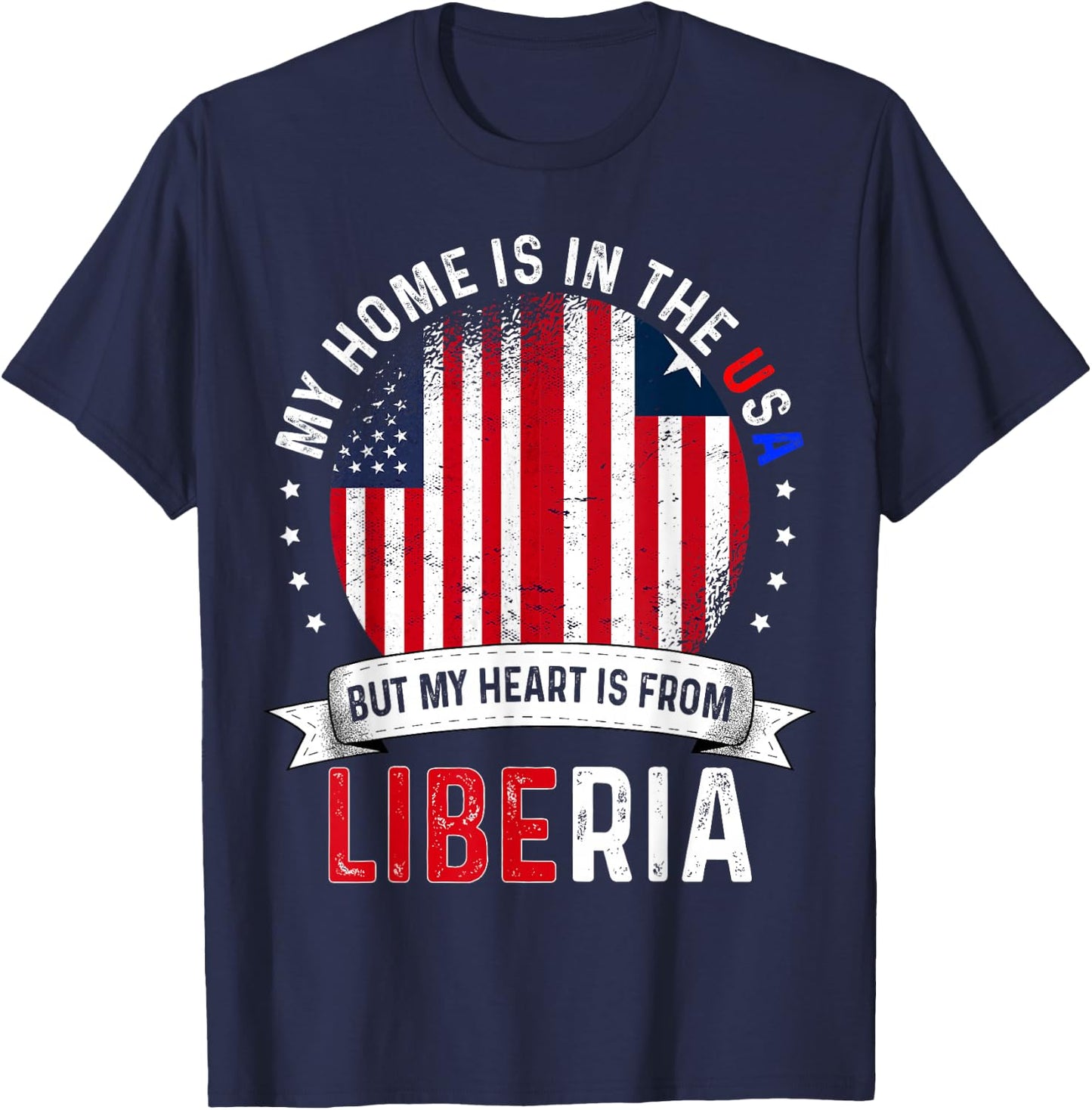 Liberian American Patriot Heart is from Liberia Flag T-Shirt - T-Shirt | Navy