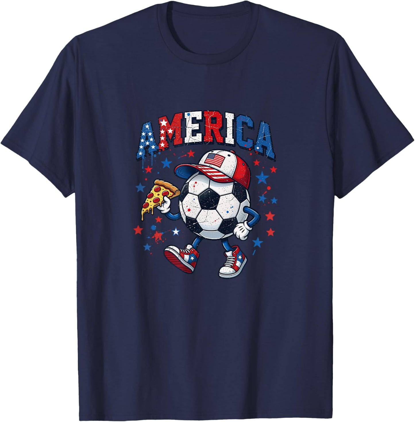 American Soccer boy Pizza Lover USA Flag Ball Patriotic T-Shirt - T-Shirt | Navy