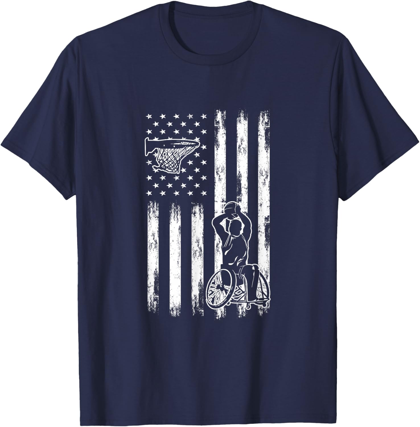 Wheelchair Basketball Player | USA Flag T-Shirt - T-Shirt | Navy