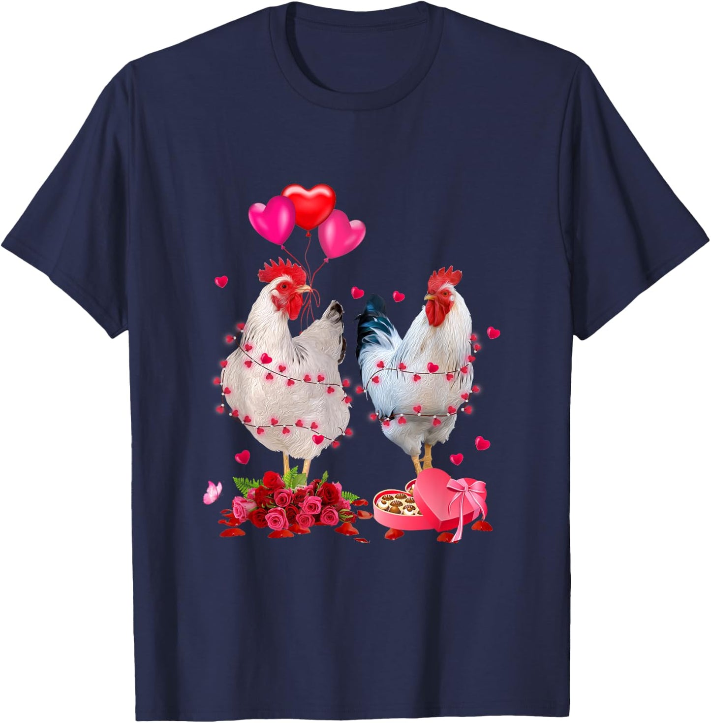 Funny Chicken Valentines Day Heart Chicken Couple Men Women T-Shirt - T-Shirt | Navy
