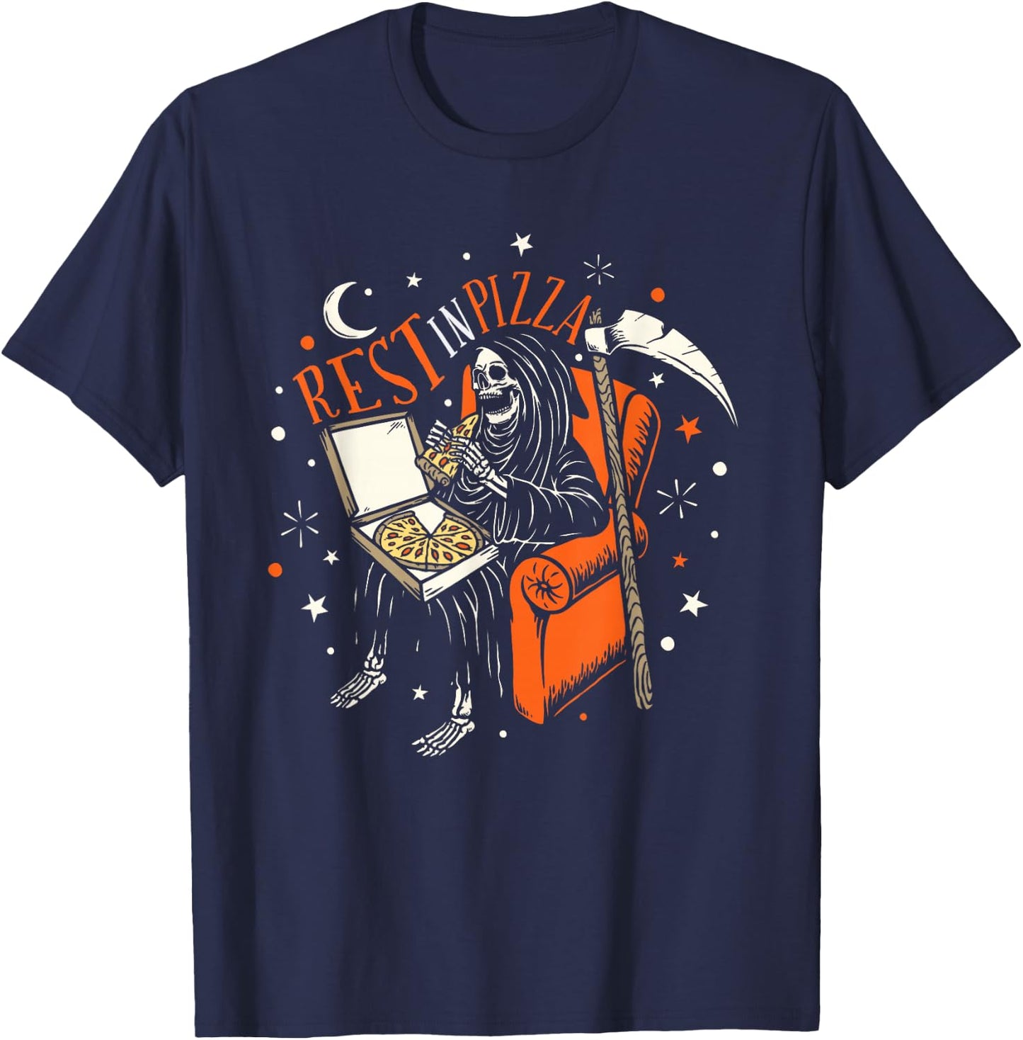 Funny Rest In Pizza Skull Skeleton Halloween T-Shirt - T-Shirt | Navy