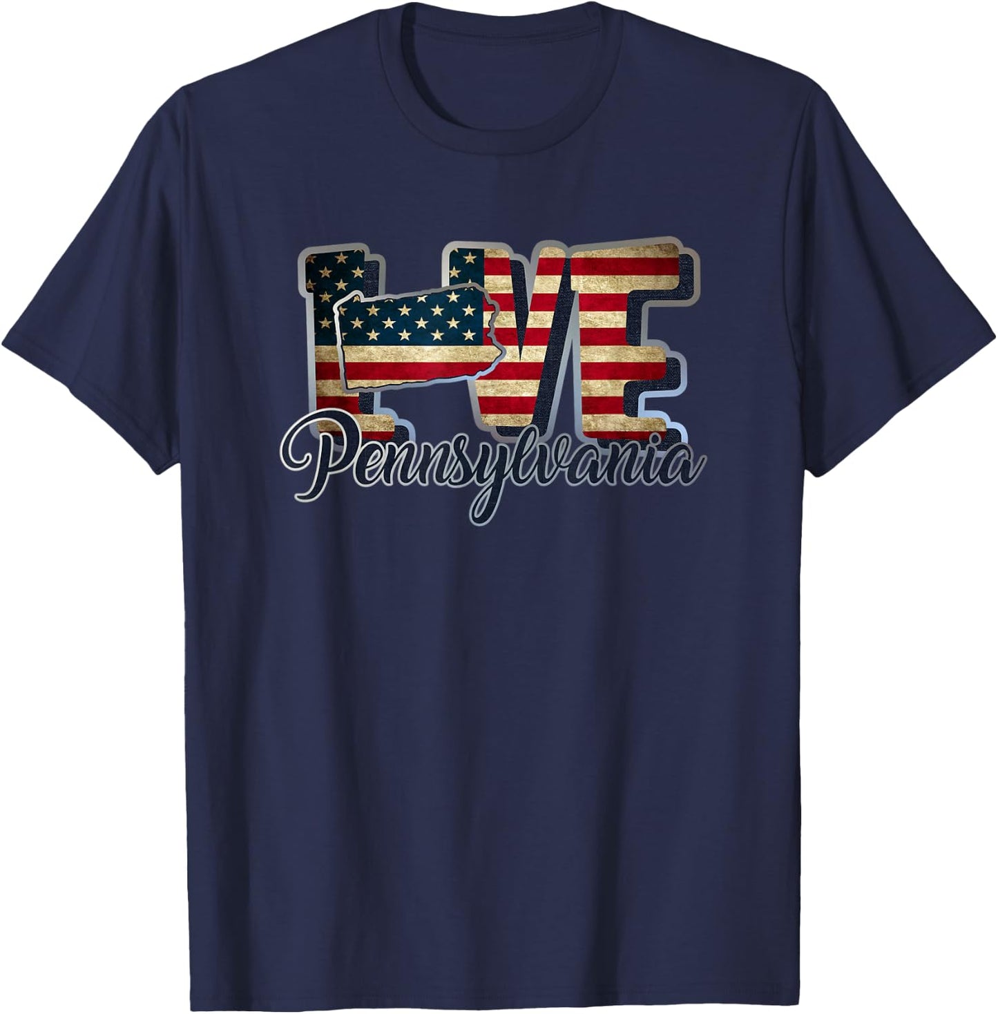 Funny Love Pennsylvania American Flag Patriotic Kids Men T-Shirt - T-Shirt | Navy