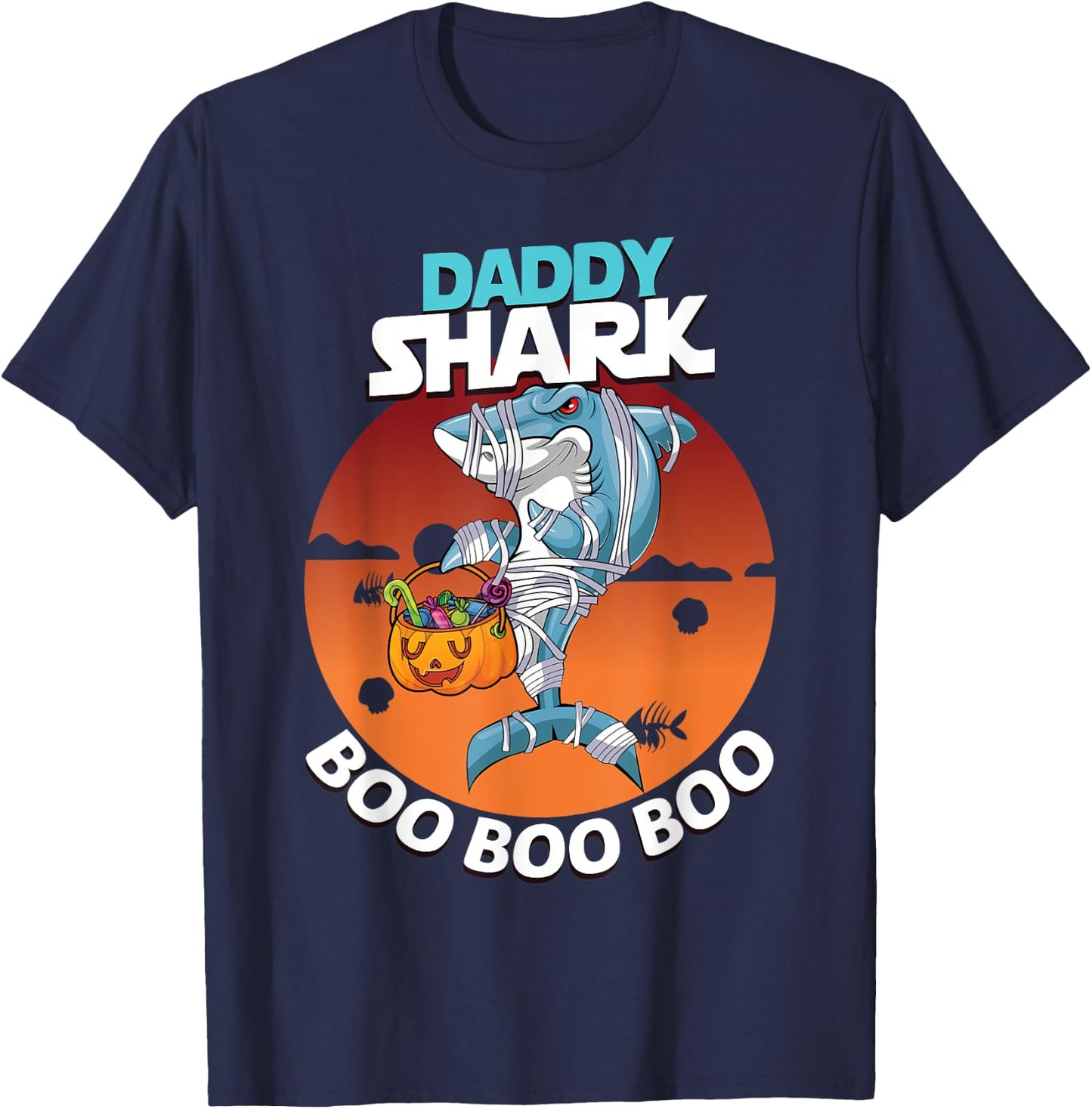 Daddy Shark Boo Boo Funny Family Shark Halloween T-Shirt - T-Shirt | Navy