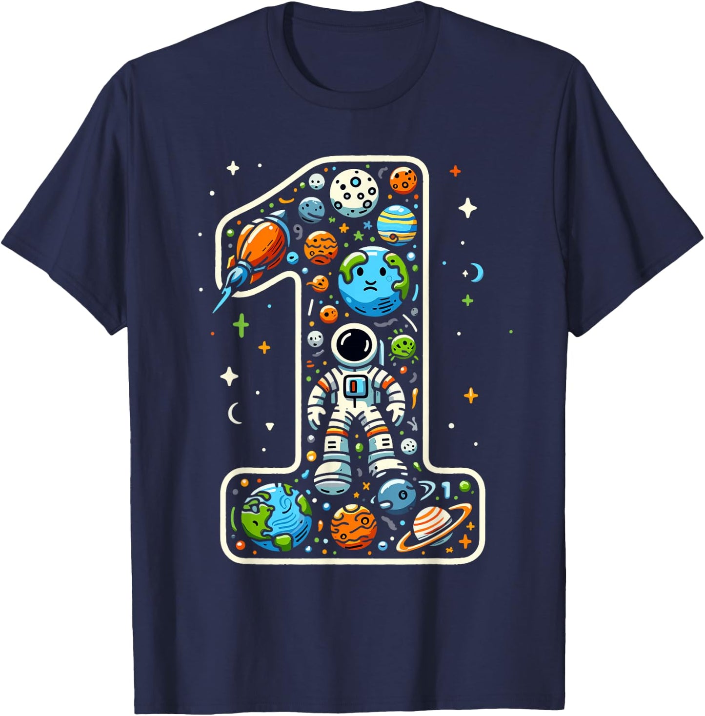 1 Year Old Space Astronaut 1st Birthday Boy Girl Kids T-Shirt - T-Shirt | Navy