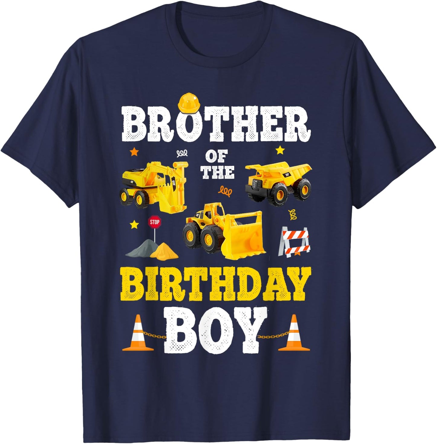Brother Of The Birthday Boy Bday Construction Crew Trucks T-Shirt - T-Shirt | Navy