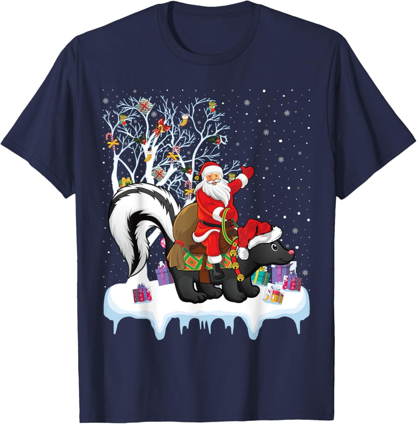Skunk Lover Xmas Gift Santa Riding Skunk Christmas T-Shirt - T-Shirt | Navy
