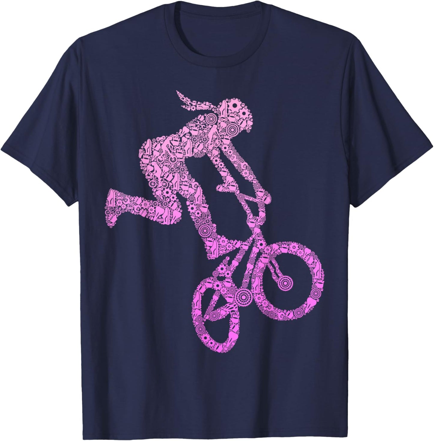 BMX Rider Girl Bike Bicycle Stunt Racing Kids Girls T-Shirt - T-Shirt | Navy