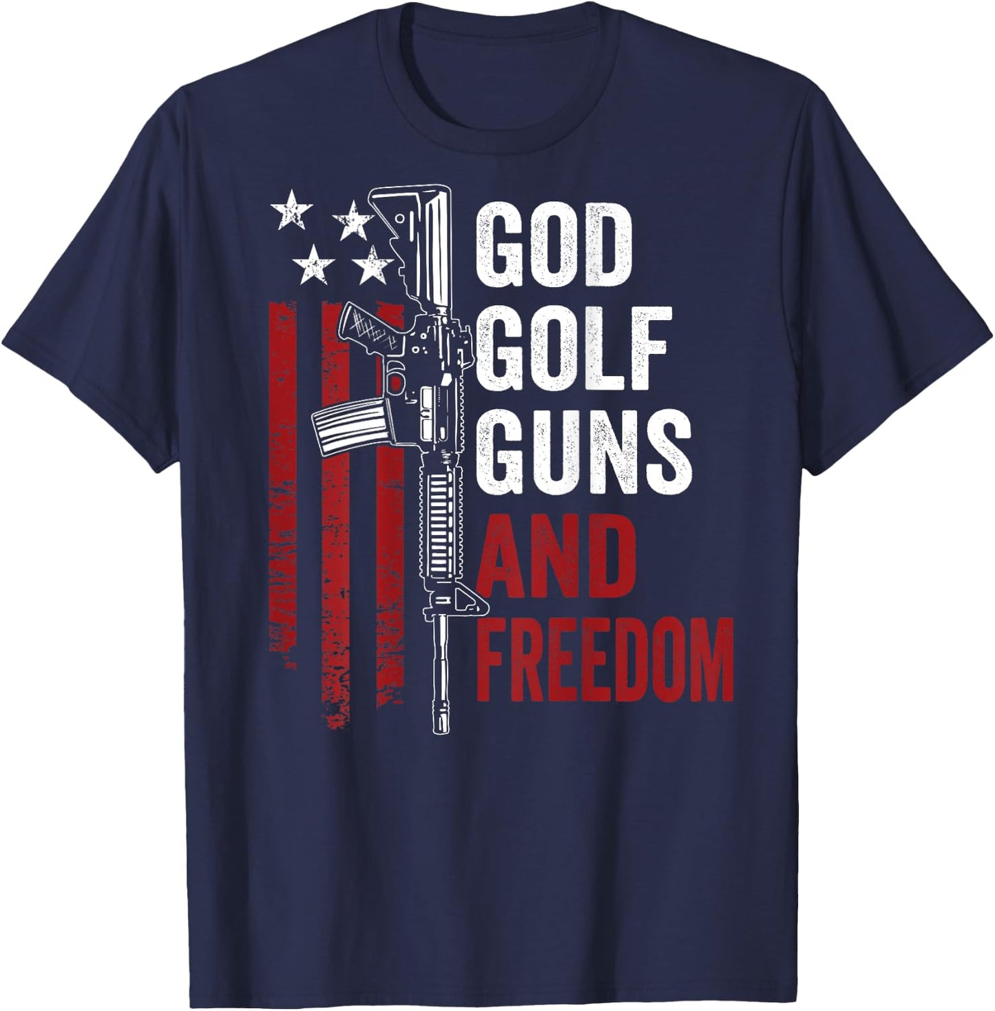 God Golf Guns & Freedom - Funny Pro Guns Golfer - ON BACK T-Shirt - T-Shirt | Navy
