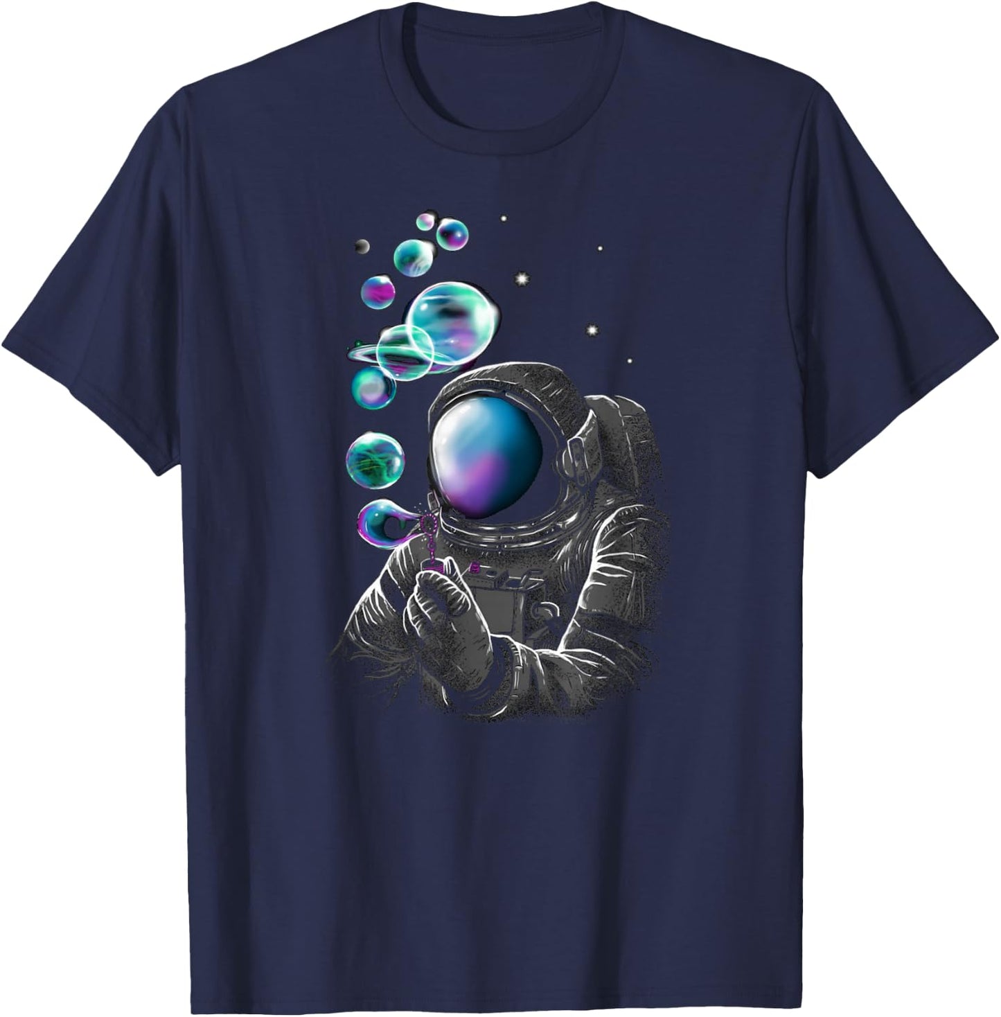 Funny Astronaut Blowing Bubbles In Space T-Shirt - T-Shirt | Navy